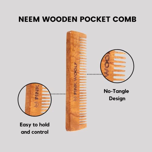 Pink Woolf Neem Wooden Combs (Combo) | Women & Men | Natural & Eco-Friendly | Hair Styling Comb With Fine & Wide Teeth Comb | Made In India #TOP5