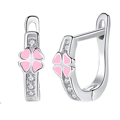 LLXYWJ Orecchini in Argento Sterling 925 Orecchini a Bottone in con Fiore a Forma di Cuore in Smalto Rosso Rosa per Gioielli da Ragazza