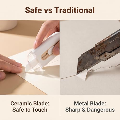 Image of Ceramic Box Cutter, Mini Safety Box Opener with Retractable Blade, Cute Small Package Opener Tool for Home, Office & Warehouse Use