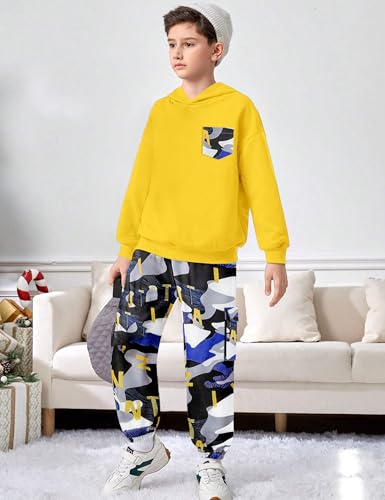 Image of KANGKANG Boys Clothes Two Piece Long Sleeve Hooded Sweatshirt Top Camouflage Sweatpants Fall Outfits Winter Clothes Set 6-16Y