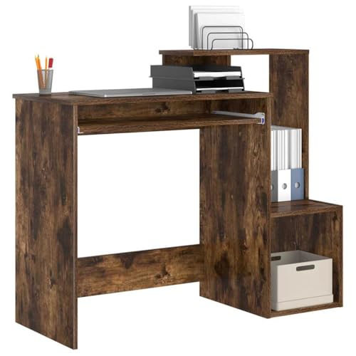vidaXL Bureau Chêne fumé 106 x 40 x 88.5 cm Bois d'ingénierie, Bureau rectangulaire Moderne,...