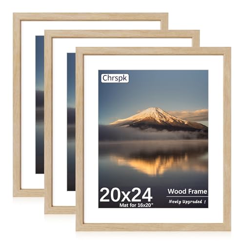 Chrspk 20X24 Poster Frame Display Pictures 16X20 with Mat or 20X24 Without Wall Hanging Frames Natural Oak 3 Pack