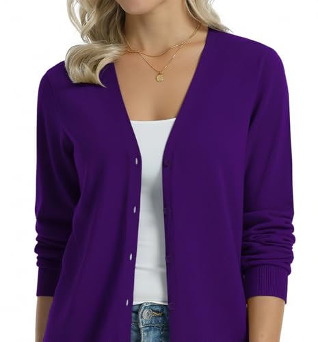 Image of QUALFORT Women's 100% Cotton Lightweight Cardigans Long Sleeve Knitted Button Down Sweater