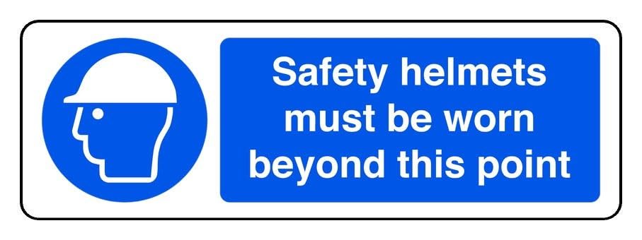 Safety Helmets Must Be Worn Beyond This Point - safety sign - 3mm Aluminium Dibond for indoor/outdoor usage (300mm x 100mm) 5m Viewing Distance.
