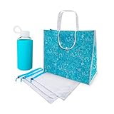 FRESHCO Set ECOLÓGICO Botella de Vidrio + Bolsa de la Compra XXL + 4 Bolsas para Pesar Frutas
