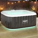 Arebos Inflatable Hot Tub | Indoor & Outdoor Spa Pool | 154 x 154 cm | with LED lighting | square |4 persons | 100 massage jets | with heating | 600 L | Incl. cover | Bubble Spa & Wellness Massage