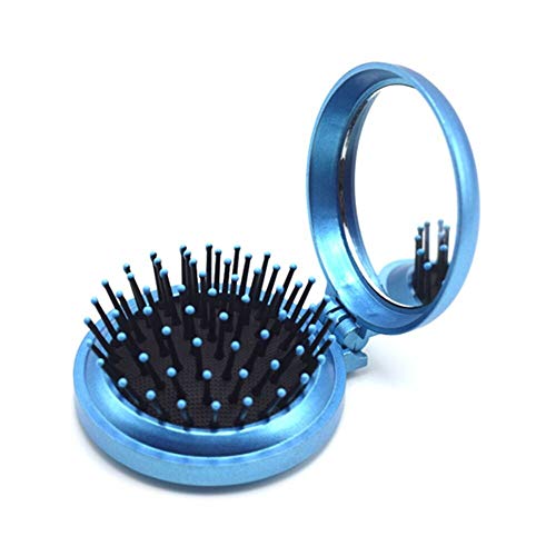 LUOSHUAI HaarbüRste 2 STÜCKE Massage Falten Haarkamm Tragbare Mini Runde Kamm Nursing Pinsel mit Spiegel Burste (Color : Blue) Cover