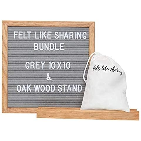 Felt Letter Board, 10x10in (Gray) Changeable Letter Board with White Letters 300 Piece, Oak Wood Stand for Felt Letter Boards Cover