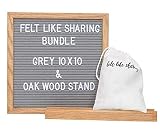 Felt Letter Board, 10x10in (Gray) Changeable Letter Board with White Letters 300 Piece, Oak Wood Sta