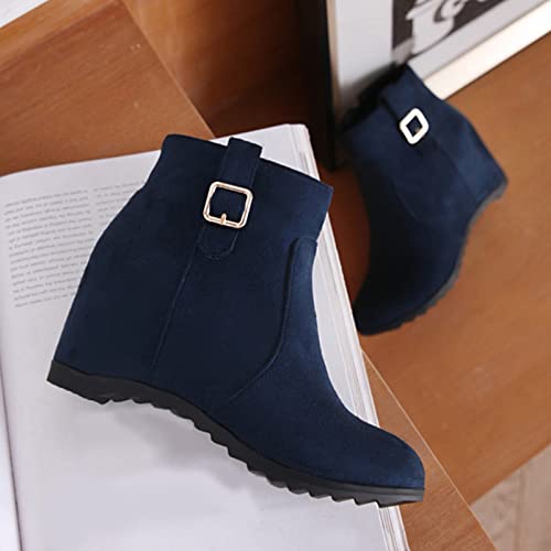 Bottines compensées en daim bleu confortables pour le bureau - 7