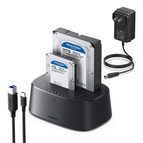 UGREEN Dual-Bay Hard Drive Docking Station for 2.5 & 3.5 SSD HDD Up to 48TB , USB C 3.0 to SATA I/II/III Hard Drive Enclosure Reader with Offline Clone and Duplicator Function Tool Free Installation