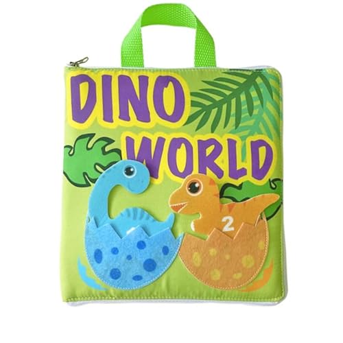 Image of Quiet Books - 8 pages dinosaur theme childrens interactive books, Soft Baby book Touch and feel Cloth Book, Fabric books Activity for Toddlers, Learning to Sensory Book ,Busy Book((Dino World Book))