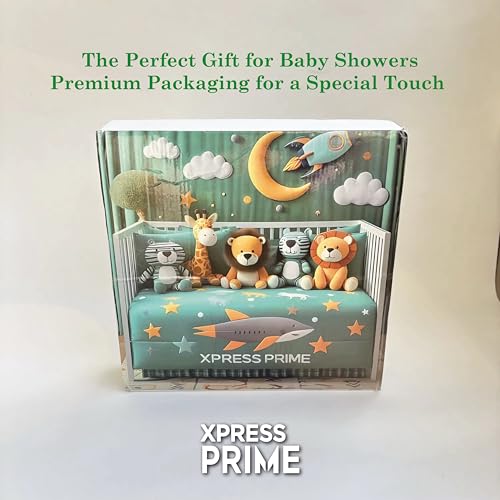 Image of 3 Piece Baby Crib Bedding Set for Boys & Girls - Newborn, Infant & Toddler Nursery Bed Set Decor with Fitted Crib Sheet, Dust Ruffle & Comforter - Safari Friends