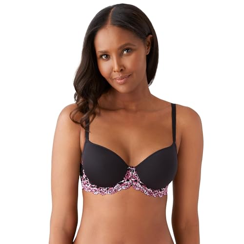 Image of Wacoal Women's Embrace Lace Contour T-Shirt Bra, Opaque, Black/Berry Multi, 34B