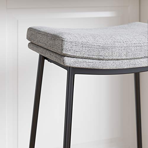 Nathan James 22201 Arlo Modern Backless Upholstered Kitchen Counter Bar Stool With Double-Layered Saddle Seat And Metal Base, Grey/ Matte Black #TOP5