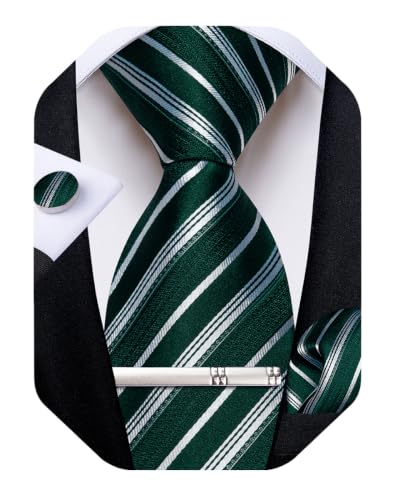 Image of DiBanGu Mens Silk Tie Formal Striped Necktie and Pocket Square