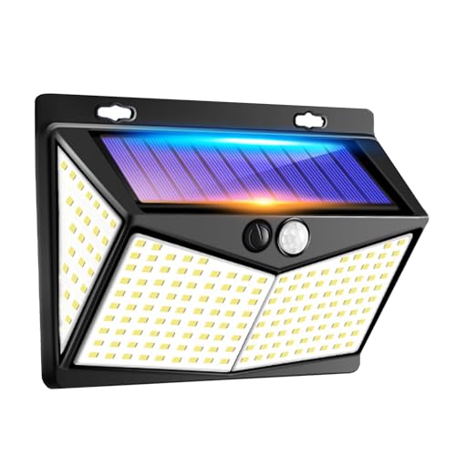 COLBOR Luz Solar Exterior, Lampara Focos de Luz Pared 208 LED con Detector Movimiento LED Farola 3 Modos 270° Impermeable IP65 para Patio Jardín, Luz-Solar -Jardin-Exterior-Foco