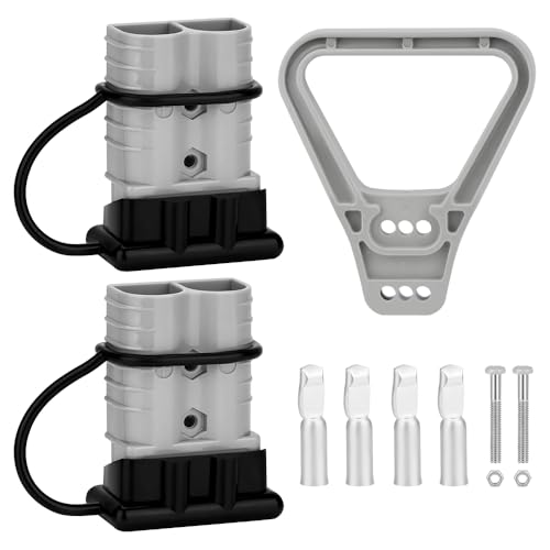Uddick 350 Amp Battery Quick Disconnect Connecteur, 2/0 AWG 600V Battery Power Connector Plug, for Recovery Winch Auto Car Trailer Boat (Grey 2PCS with 1Handle)