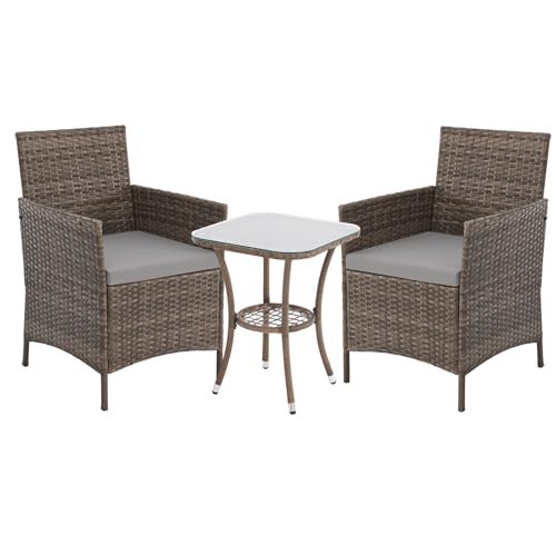 SVITA Brooklyn Bistro Gartenmöbelset 3-teilig Rattan Outdoor Gartenlounge Terrasse Balkon Garten Sitzgruppe mit 2 Sesseln und Tisch Braun SVITA Brooklyn Bistro Gartenmöbelset 3-teilig Rattan Outdoor Gartenlounge Terrasse Balkon Garten Sitzgruppe mit 2 Sesseln und Tisch Braun