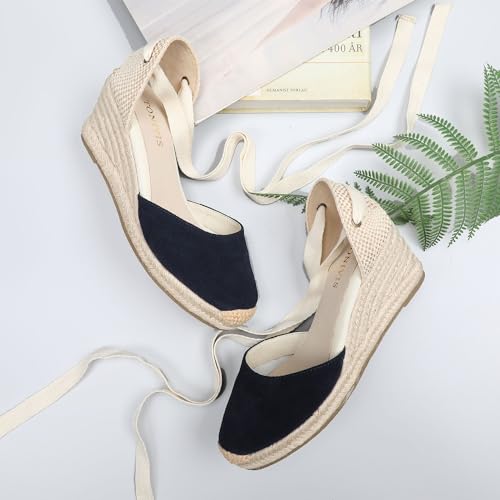 Image of Women's Espadrille Wedge Sandals Closed Toe Lace-Up Shoes
