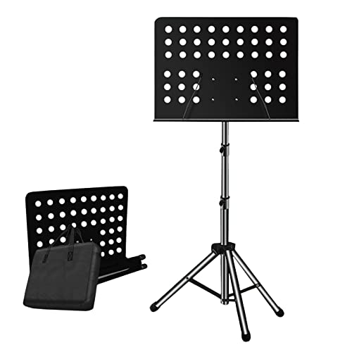 Book Stand，Metal Music Stand, Sheet Music Stand with Handbag, Folding Adjustable Music Holder,Super Sturdy Suitable for Instrumental Performance Band, Black Sheet Music Stand (Color : Black)