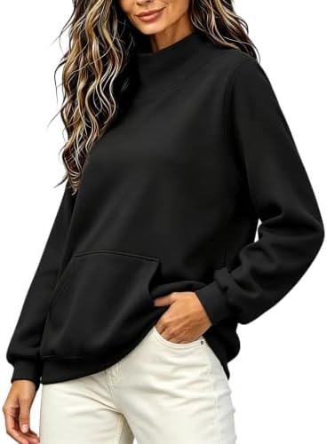 Mock Neck Sweatshirt Women Casual Loose Pullover Tops with Pockets - 3