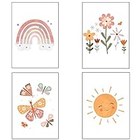 Taicols 4er Set Bilder Kinderzimmer, Poster Kinderzimmer Deko Mädchen, DIN A4 Poster Babyzimmer Mädchen Deko Boho Wandbilder Deko