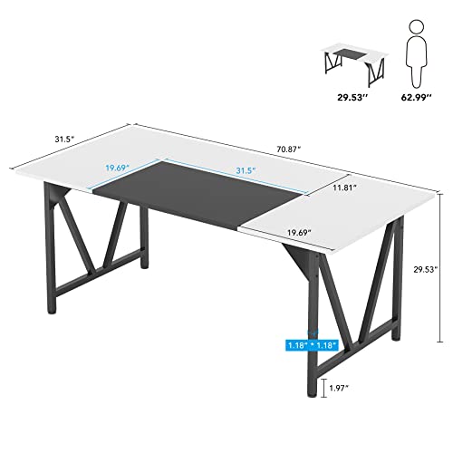 Little Tree 6Ft Conference Meeting Splicing Board Modern Rectangular Training Seminar Tables, Large Executive Computer Desk For Home Office, White/Black #TOP2