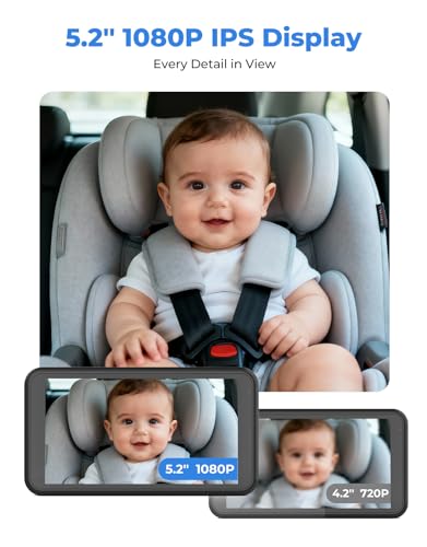 Image of LUCKVIEW BM2A Baby Car Camera - 3X Zoom to See Baby Clearly, 5.2 inch 1080P Display & Auto IR Night Vision, Rear-Facing View Monitor, Easy Install for Parents & Pet Owners