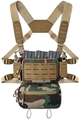 MOZETO Tactical Chest Rig, 1000 Denier Cordura Nylon Fabric Molle Micro Chest Rigs with 5.56/7.62 Magazine Pouch Holder