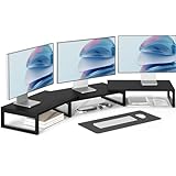 TEAMIX 3 Shelf Long Monitor Stand Riser with Metal Leg, Adjustable Stand for Desk Dual Triple Monitor Stand for 2/3 Screens/PCs/Printers/Laptops Desk Organizer for Home Office