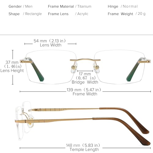 Image of Titanium Rimless Glasses Frame for Men Rectangle Optical Frameless Eyeglasses Frame Lightweight Eyewear YJ2356