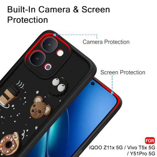 Image of TheGiftKart Back Cover Case for iQOO Z11x 5G / Vivo T5x 5G | Cute Fun Cartoon 3D Bear Coffee Case | Full Camera Protection | ShockProof Back Cover Case for iQOO Z11x 5G / Vivo T5x 5G (Silicone, Black)