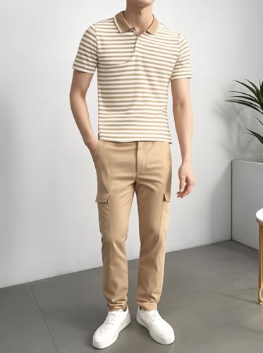 Image of Mack Jonney Men's Striped Cotton Rich Collar Neck T Shirt | Collar Tshirts | Half Sleeves | Striped-Regular Fit-MM485-nw