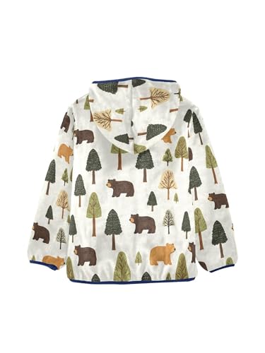 Forest Tree Brown Bear Girls Fleece Jacket Girls Fall Jacket Boys Coats Zip Up Hoodie Children Sherpa Warm Outerwear 2-10T2