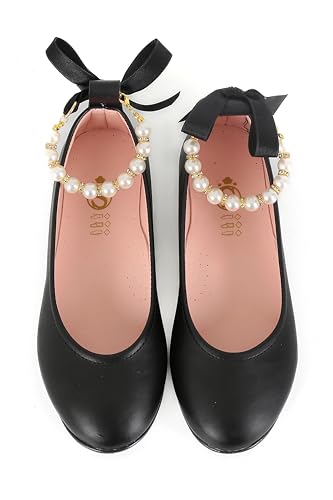 Elegant Girls' Mary Jane Flats with Pearl Detail and Ribbon - Perfect for Special Occasions3