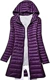 Chukamalilayi Veste en duvet légère pour femme - Doudoune longue et compressible avec capuche - Imperméable - Compressible - Plume, violet, XL