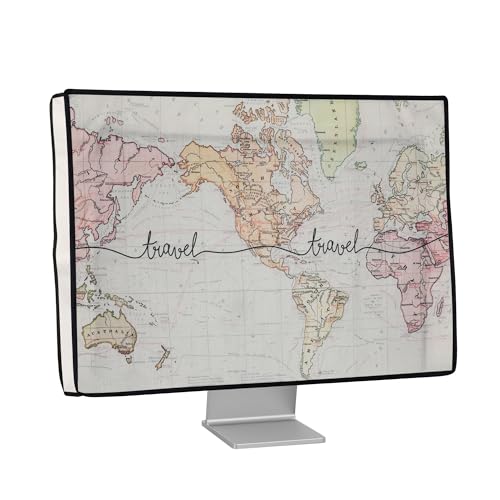 kwmobile Osłona przeciwpyłowa do monitora 61.0-66.0 cm - lniana osłona monitora z wzorem - podróżny czarny/wielokolorowy