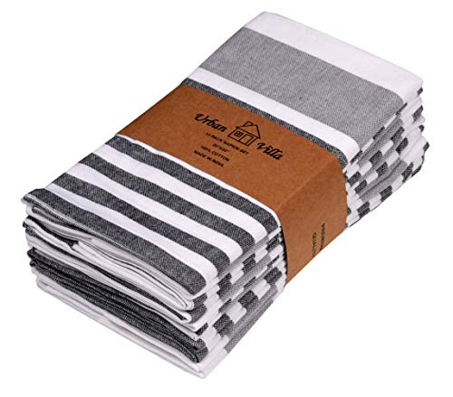 Urban Villa,Horizontal Stripes, Dinner Napkins,Grey/Black, Premium Quality,100% Cotton, Set of 12, Size 20X20