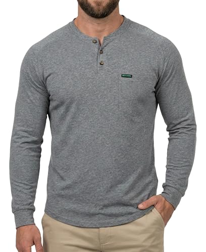 BOCOMAL Men's Long Sleeve Work Shirts Henley Midweight Soft Cotton Tencel Blended Pocket Tee Relax Fit Workwear