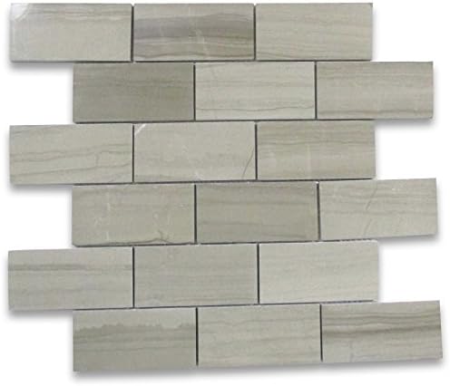 Athens - Mosaico de mármol de grano de madera gris de 2 x 4 pulgadas, mosaico de metro, pulido para cocina, baño, pared o pared (1 hoja)