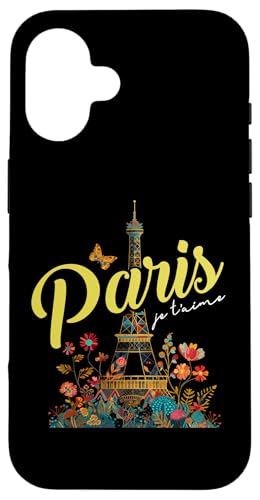 Paris Je T'Aime Torre Eiffel Floral Francia Souvenirs Franceses Carcasa para iPhone 16