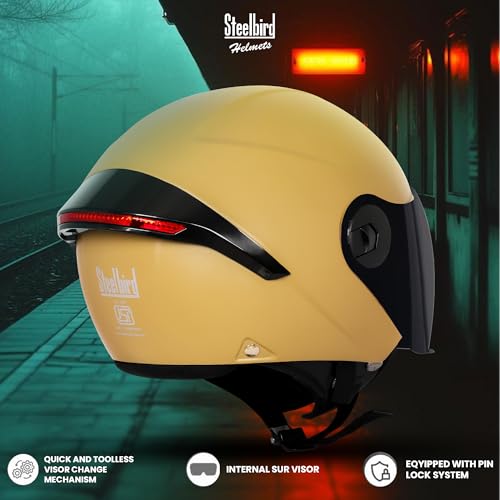 Image of Steelbird SBH-64 Brutal Plus Reflector ISI Certified Open Face Helmet for Men and Women with Extra Smoke Visor