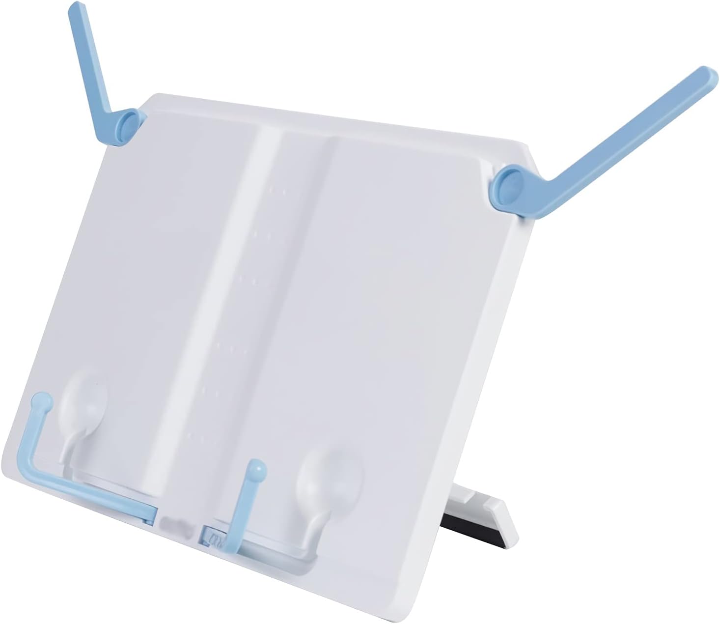 Book Stands and Holders for Reading Folding Book Stand Portable Sheet Music Holder for Desk Reading Adjustable Cookbook Document with Foldable Clips 10 x 7.5 inch for Kitchen and Office (White )