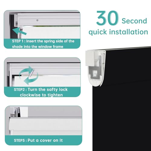 Image of Changshade Custom No Drill No Tools Blackout Roller Shades for Window, Cordless Roller Shades Thermal Insulated UV Protection Privacy, Easy Install Roller Blinds for Home Office, Classic Black