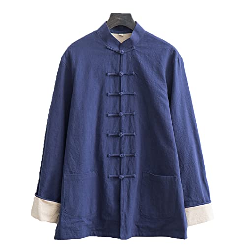Traditioneller chinesischer Tang-Anzug für Herren – Weite, große Kung-Fu-Jacke mit Langen Ärmeln, Tai-Chi-, Qi-Gong- und Wing-Chun-Trainingsuniformhemd (Blau 1 8XL)