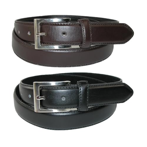 CTM Men's Big & Tall Leather Dress Belt with Silver Buckle (Pack of 2)