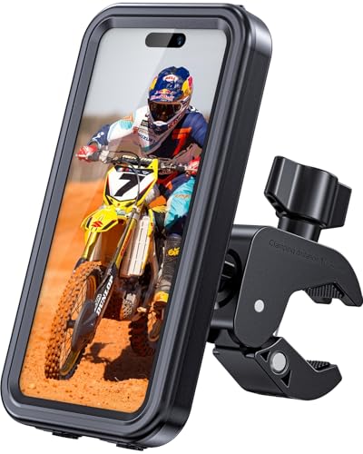 WACCET Handyhalterung Motorrad Wasserdicht1s Schnellspanner Handyhalterung Fahrrad Anti-Vibration 360 Handyhalter Fahrradlenker mit Touch ID Roller Handyhalterung für Smartphone is zu 6 9