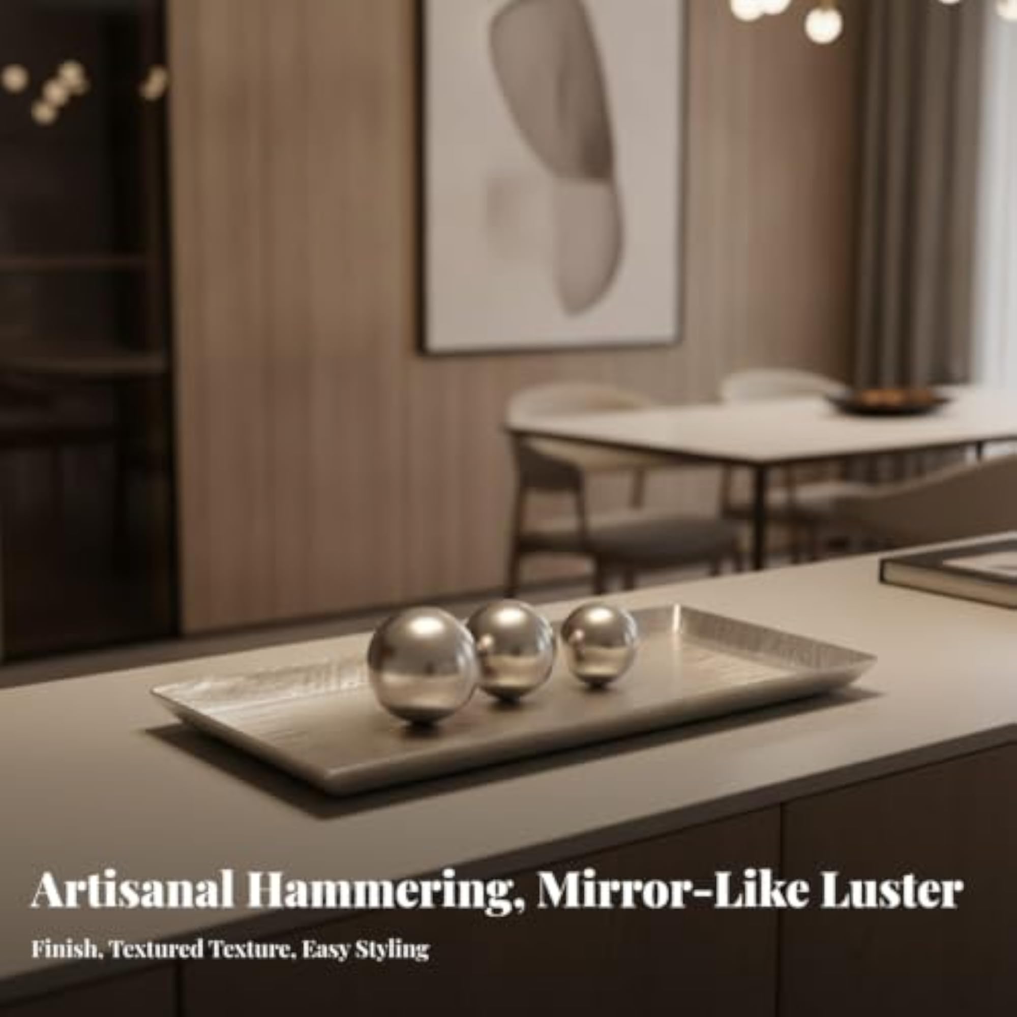 Low-Slung Hammered Rectangular Tray, Shallow Hammered Design