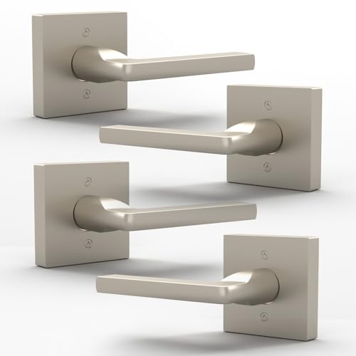 Image of Mega Handles Prime Dummy Door Handles - 4 Pack Heavy Duty Brushed Nickel Door Handles, Non-Turning Door Handle for Closet & French Doors, Single Side, Fits All Standard Doors - Satin Nickel